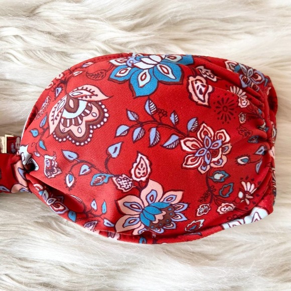 MinkPink Red Strapless Floral Bandeau Bikini Top Sz L - Picture 2 of 11